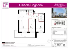 3 pokoje, mieszkanie 55,57 m², piętro 1, oferta nr H20, Osiedle Pogodne, NOWY ETAP bud. G, H, Nowy Dwór Mazowiecki, Nowodworzanka, ul. Pogodna / Leśna / Dębowa