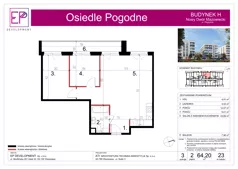 3 pokoje, mieszkanie 64,20 m², piętro 2, oferta nr H23, Osiedle Pogodne, NOWY ETAP bud. G, H, Nowy Dwór Mazowiecki, Nowodworzanka, ul. Pogodna / Leśna / Dębowa