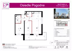 3 pokoje, mieszkanie 55,57 m², piętro 2, oferta nr H26, Osiedle Pogodne, NOWY ETAP bud. G, H, Nowy Dwór Mazowiecki, Nowodworzanka, ul. Pogodna / Leśna / Dębowa