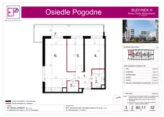 3 pokoje, mieszkanie 60,11 m², piętro 2, oferta nr H32, Osiedle Pogodne, NOWY ETAP bud. G, H, Nowy Dwór Mazowiecki, Nowodworzanka, ul. Pogodna / Leśna / Dębowa