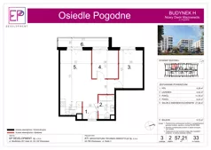 3 pokoje, mieszkanie 57,21 m², piętro 2, oferta nr H33, Osiedle Pogodne, NOWY ETAP bud. G, H, Nowy Dwór Mazowiecki, Nowodworzanka, ul. Pogodna / Leśna / Dębowa