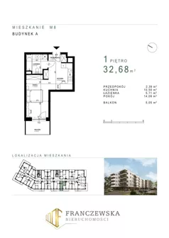 1 pokój, mieszkanie 32,68 m², piętro 1, oferta nr 8, Osiedle Roztocze, Lublin, Węglin Południowy, ul. Roztocze 6