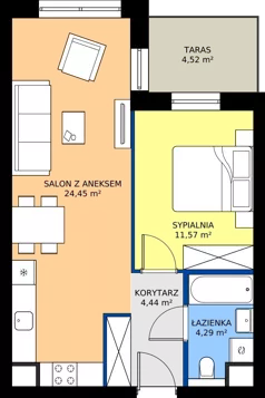2 pokoje, mieszkanie 44,75 m², piętro 3, oferta nr M42, Wywrockiego 11 - mieszkania, Rzeszów, Staroniwa, ul. Wywrockiego 11