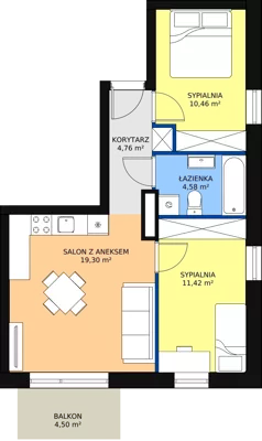 3 pokoje, mieszkanie 50,52 m², piętro 2, oferta nr B11, Rodzinna Malta, Poznań, Warszawskie-Pomet-Maltańskie, Komandoria, ul. Bnińska