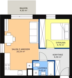 2 pokoje, mieszkanie 39,96 m², piętro 2, oferta nr B14, Rodzinna Malta, Poznań, Warszawskie-Pomet-Maltańskie, Komandoria, ul. Bnińska