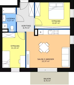 3 pokoje, apartament 57,21 m², piętro 2, oferta nr C13, Rodzinna Malta, Poznań, Warszawskie-Pomet-Maltańskie, Komandoria, ul. Bnińska