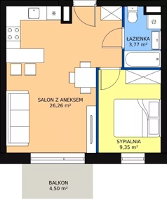 2 pokoje, mieszkanie 39,38 m², piętro 2, oferta nr C14, Rodzinna Malta, Poznań, Warszawskie-Pomet-Maltańskie, Komandoria, ul. Bnińska