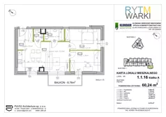 3 pokoje, mieszkanie 60,24 m², piętro 1, oferta nr 1.A.1.16, Rytm Warki, Warka, ul. Armii Krajowej 4A, 4B