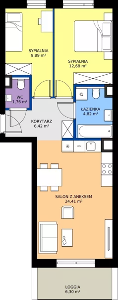 3 pokoje, mieszkanie 59,98 m², piętro 2, oferta nr 14, Choiny 3 Budynek B2, Lublin, Czechów Północny, ul. Choiny 3