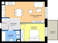 2 pokoje, mieszkanie 48,14 m², piętro 4, oferta nr 64, Choiny 3 Budynek B2, Lublin, Czechów Północny, ul. Choiny 3