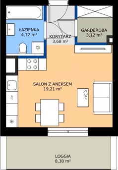 1 pokój, mieszkanie 30,73 m², piętro 2, oferta nr 53, Choiny 3 Budynek B2, Lublin, Czechów Północny, ul. Choiny 3