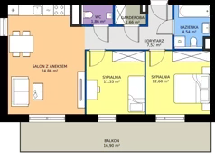 3 pokoje, mieszkanie 64,37 m², piętro 1, oferta nr 7, Choiny 3 Budynek B2, Lublin, Czechów Północny, ul. Choiny 3