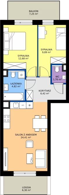 3 pokoje, mieszkanie 59,98 m², piętro 1, oferta nr 47, Choiny 3 Budynek B2, Lublin, Czechów Północny, ul. Choiny 3