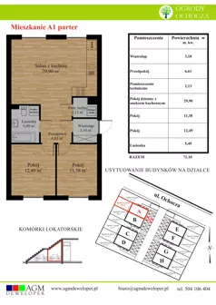 3 pokoje, mieszkanie 71,10 m², piętro 1, oferta nr C2, Ogrody Ochocza, Wrocław, Stabłowice, ul. Ochocza