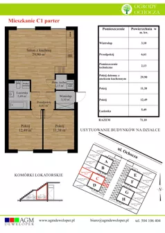 3 pokoje, mieszkanie 71,10 m², parter, oferta nr C1, Ogrody Ochocza, Wrocław, Stabłowice, ul. Ochocza