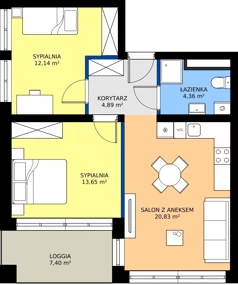 3 pokoje, mieszkanie 55,87 m², piętro 1, oferta nr M21, Ogrody Reymonta, Niemcz, ul. Władysława Reymonta