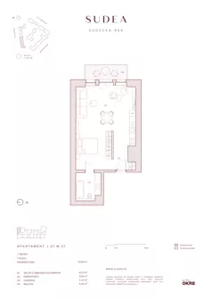 1 pokój, apartament 53,13 m², piętro 1, oferta nr J.01.M.01, SUDEA, Wrocław, Borek, Krzyki, ul. Sudecka