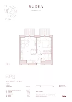 2 pokoje, mieszkanie 39,42 m², piętro 1, oferta nr I.01.M.04, SUDEA, Wrocław, Borek, Krzyki, ul. Sudecka