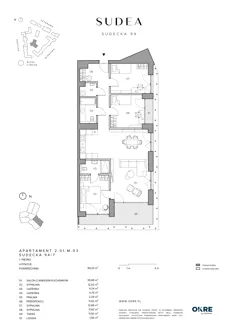 4 pokoje, mieszkanie 99,33 m², piętro 1, oferta nr 2.01.M.03, SUDEA, Wrocław, Borek, Krzyki, ul. Sudecka
