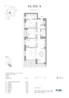 4 pokoje, mieszkanie 107,15 m², piętro 1, oferta nr 2.01.M.04, SUDEA, Wrocław, Borek, Krzyki, ul. Sudecka