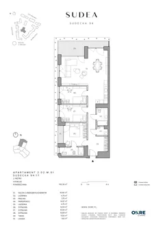 4 pokoje, mieszkanie 102,36 m², piętro 2, oferta nr 2.02.M.01, SUDEA, Wrocław, Borek, Krzyki, ul. Sudecka