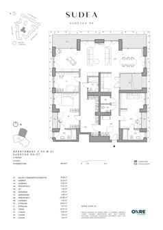 4 pokoje, apartament 191,19 m², piętro 4, oferta nr 2.04.M.01, SUDEA, Wrocław, Borek, Krzyki, ul. Sudecka