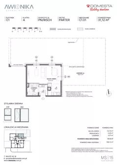 1 pokój, mieszkanie 31,12 m², parter, oferta nr C1.01, Awionika, Gdańsk, Matarnia, ul. Radiowa