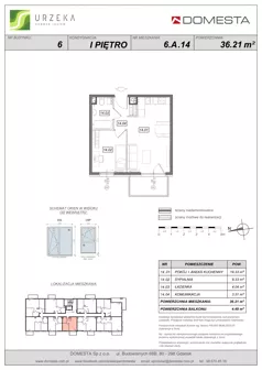 2 pokoje, mieszkanie 36,21 m², piętro 1, oferta nr 6.A.14, Urzeka - budynek 6 , Gdańsk, Jasień, ul. Guderskiego / Czermińskiego