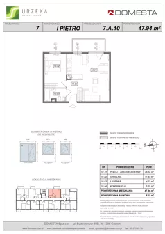 2 pokoje, mieszkanie 47,94 m², piętro 1, oferta nr 7.A.10, Urzeka - budynek 7, Gdańsk, Jasień, ul. Guderskiego / Czermińskiego