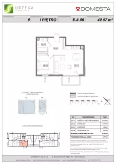 2 pokoje, mieszkanie 49,57 m², piętro 1, oferta nr 8.A.06, Urzeka - budynek 8, Gdańsk, Jasień, ul. Guderskiego / Czermińskiego
