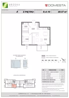 2 pokoje, mieszkanie 49,57 m², piętro 2, oferta nr 8.A.10, Urzeka - budynek 8, Gdańsk, Jasień, ul. Guderskiego / Czermińskiego