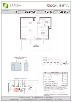 2 pokoje, mieszkanie 47,54 m², piętro 1, oferta nr 9.A.15, Urzeka - budynek 9, Gdańsk, Jasień, ul. Guderskiego / Czermińskiego