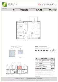 2 pokoje, mieszkanie 47,54 m², piętro 1, oferta nr 9.A.15, Urzeka - budynek 9, Gdańsk, Jasień, ul. Guderskiego / Czermińskiego