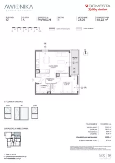 2 pokoje, mieszkanie 48,22 m², piętro 1, oferta nr C1.05, Awionika, Gdańsk, Matarnia, ul. Radiowa