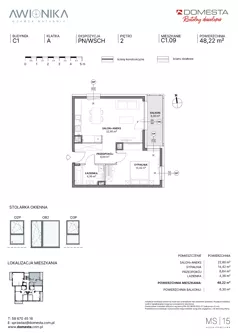 2 pokoje, mieszkanie 48,22 m², piętro 2, oferta nr C1.09, Awionika, Gdańsk, Matarnia, ul. Radiowa