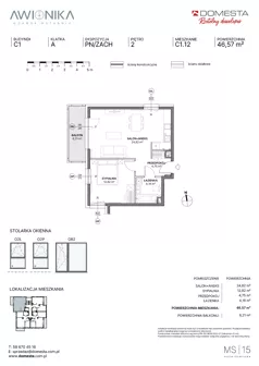 2 pokoje, mieszkanie 46,57 m², piętro 2, oferta nr C1.12, Awionika, Gdańsk, Matarnia, ul. Radiowa