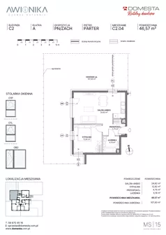 2 pokoje, mieszkanie 46,57 m², parter, oferta nr C2.04, Awionika, Gdańsk, Matarnia, ul. Radiowa