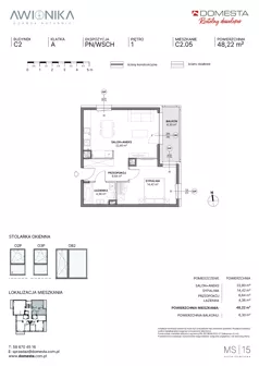 2 pokoje, mieszkanie 48,22 m², piętro 1, oferta nr C2.05, Awionika, Gdańsk, Matarnia, ul. Radiowa