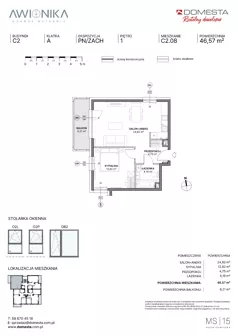 2 pokoje, mieszkanie 46,57 m², piętro 1, oferta nr C2.08, Awionika, Gdańsk, Matarnia, ul. Radiowa