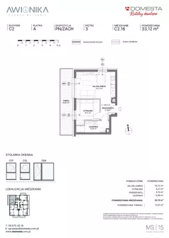 2 pokoje, mieszkanie 33,12 m², piętro 3, oferta nr C2.16, Awionika, Gdańsk, Matarnia, ul. Radiowa