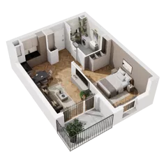 2 pokoje, mieszkanie 42,22 m², piętro 1, oferta nr B1.A.03, Awionika, Gdańsk, Matarnia, ul. Radiowa