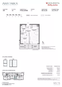 2 pokoje, mieszkanie 37,74 m², piętro 1, oferta nr B1.A.04, Awionika, Gdańsk, Matarnia, ul. Radiowa