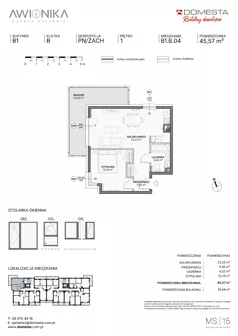 2 pokoje, mieszkanie 45,57 m², piętro 1, oferta nr B1.B.04, Awionika, Gdańsk, Matarnia, ul. Radiowa