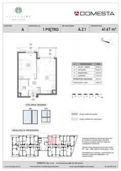 2 pokoje, mieszkanie 41,67 m², piętro 1, oferta nr A.2.1, GreenLine, Gdańsk, Piecki-Migowo, Matemblewo, ul. Rakoczego