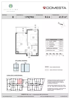 2 pokoje, mieszkanie 41,31 m², piętro 1, oferta nr B.2.6, GreenLine, Gdańsk, Piecki-Migowo, Matemblewo, ul. Rakoczego