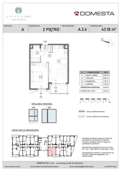 2 pokoje, mieszkanie 43,18 m², piętro 2, oferta nr A.3.6, GreenLine, Gdańsk, Piecki-Migowo, Matemblewo, ul. Rakoczego