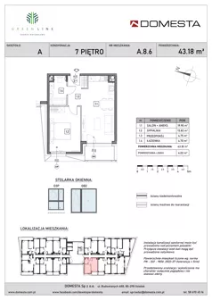2 pokoje, mieszkanie 43,18 m², piętro 7, oferta nr A.8.6, GreenLine, Gdańsk, Piecki-Migowo, Matemblewo, ul. Rakoczego