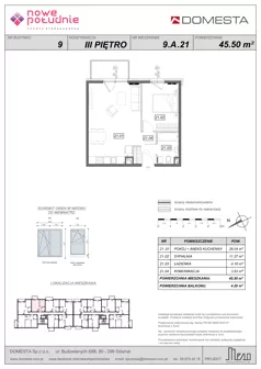 2 pokoje, mieszkanie 45,50 m², piętro 3, oferta nr 9.A.21, Nowe Południe - budynek 9 , Gdańsk, Orunia Górna-Gdańsk Południe, Maćkowy, ul. Starogrodzka / Borkowska