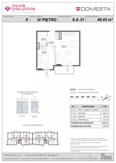2 pokoje, mieszkanie 46,03 m², piętro 4, oferta nr 9.A.31, Nowe Południe - budynek 9 , Gdańsk, Orunia Górna-Gdańsk Południe, Maćkowy, ul. Starogrodzka / Borkowska
