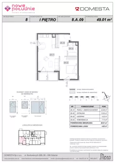 2 pokoje, mieszkanie 49,01 m², piętro 1, oferta nr 8.A.09, Nowe Południe - budynek 8, Gdańsk, Orunia Górna-Gdańsk Południe, Maćkowy, ul. Starogrodzka / Borkowska